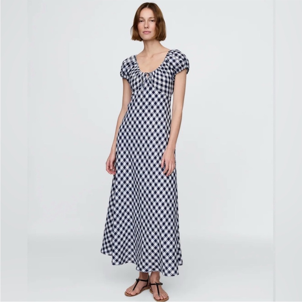 GAP X DOEN 100% Linen Gingham Midi Dress